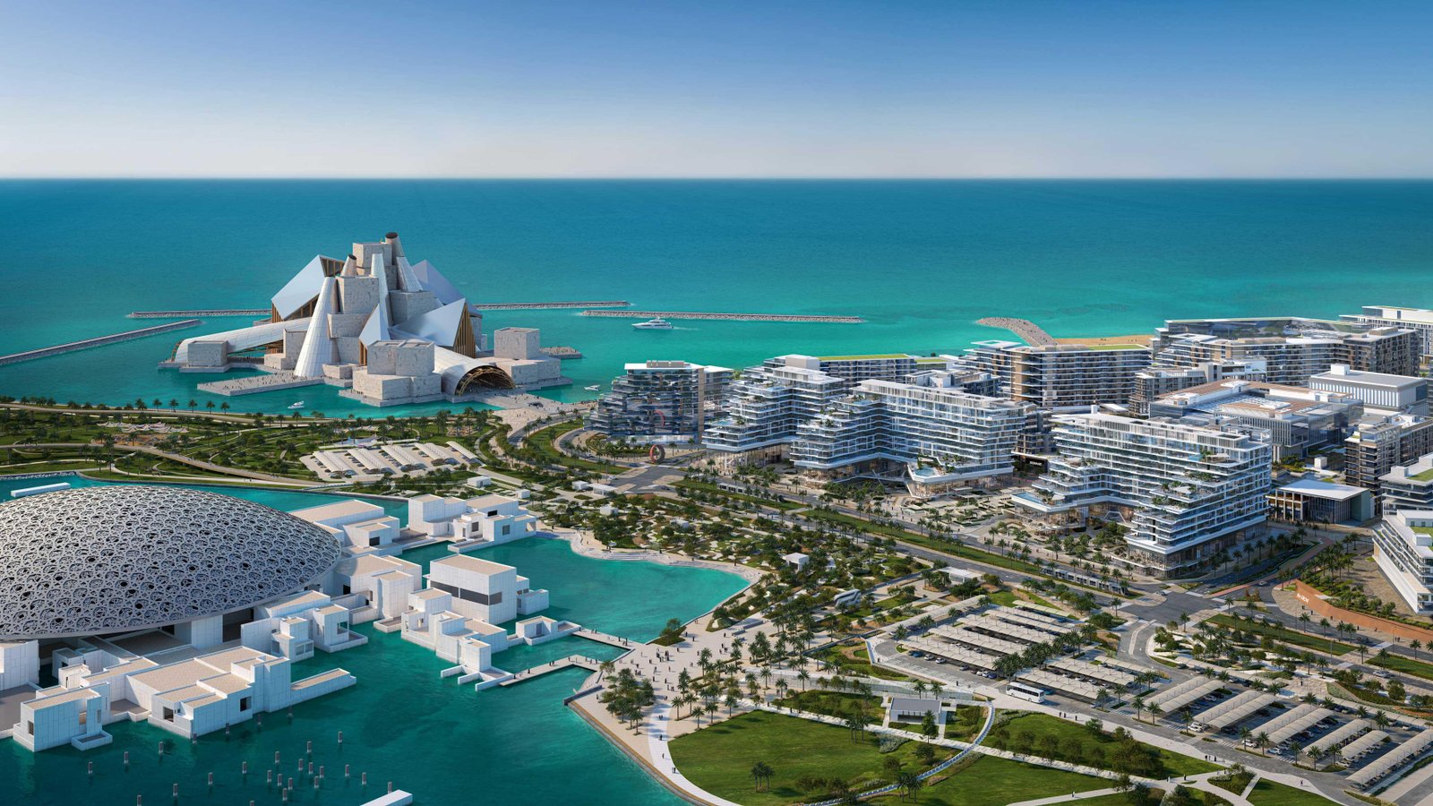 Exclusive amenities at Louvre Abu Dhabi Residences including infinity pool and wellness center